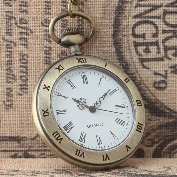 Vintage Bronze Open Face Deco Roman Numerals Pocket Watch NEW Gift - Picture 2 of 4